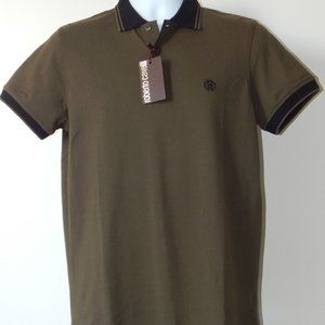 ROBERTO CAVALLI LOGO Two Tone PIQUE POLO SHIRT MED